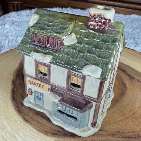 Vintage Glazed Ceramic Bakery Christmas Village Figurine Votive Holder - Picture 4 of 8